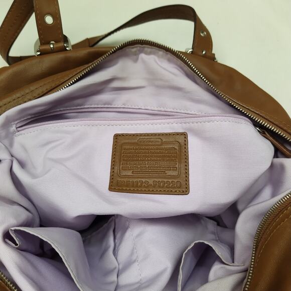 Coach Brown Soft Leather Double Handles Zipper Closure Satchel Shoulder Bag - Picture 13 of 16